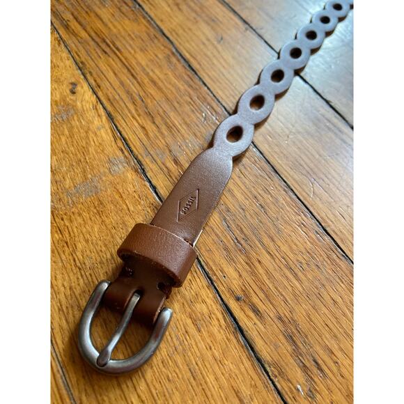 FOSSIL Brown Leather Scallop Cut Out Belt Womens sz L - Picture 5 of 10
